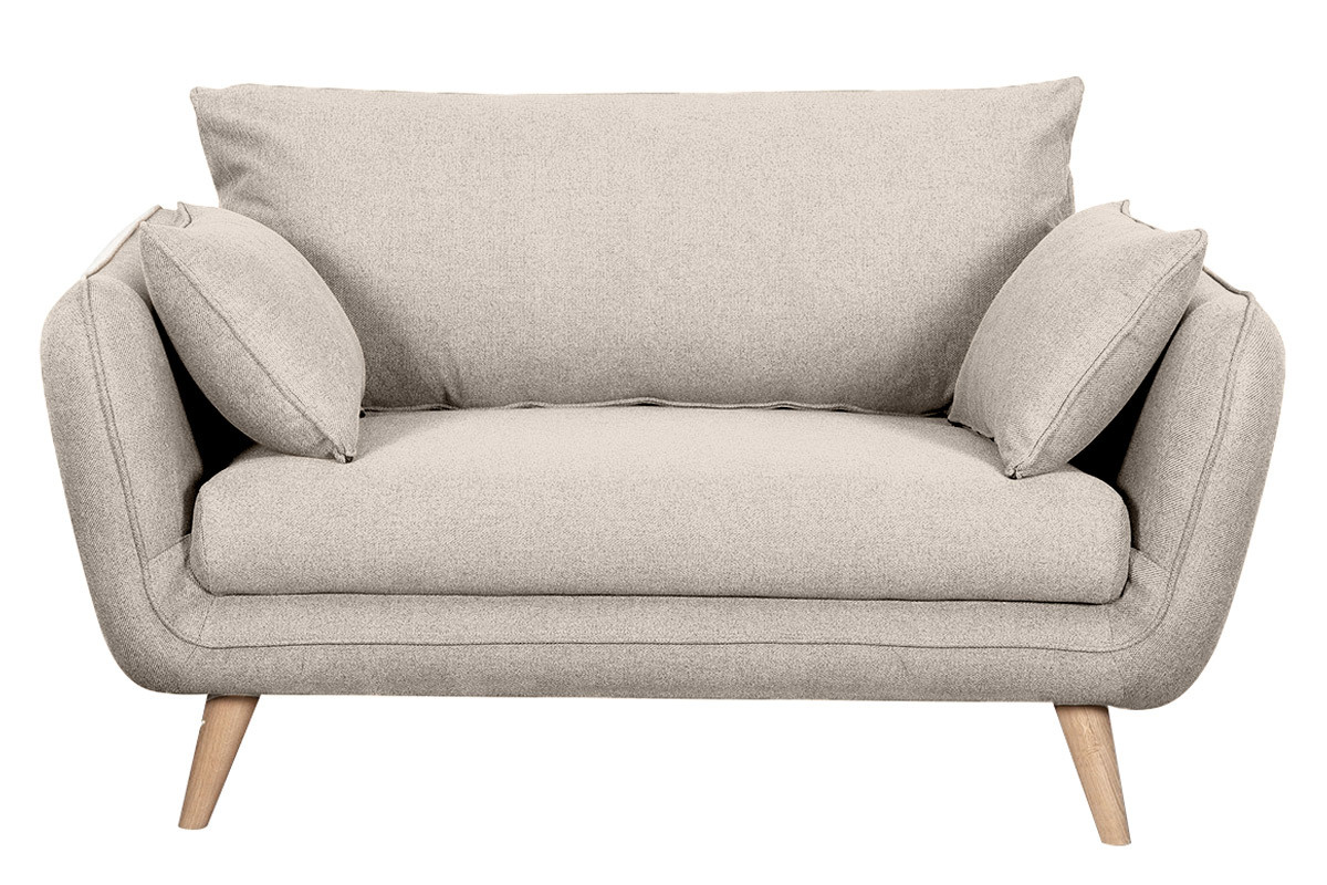 Canap� scandinave 2 places en tissu beige et bois clair CREEP