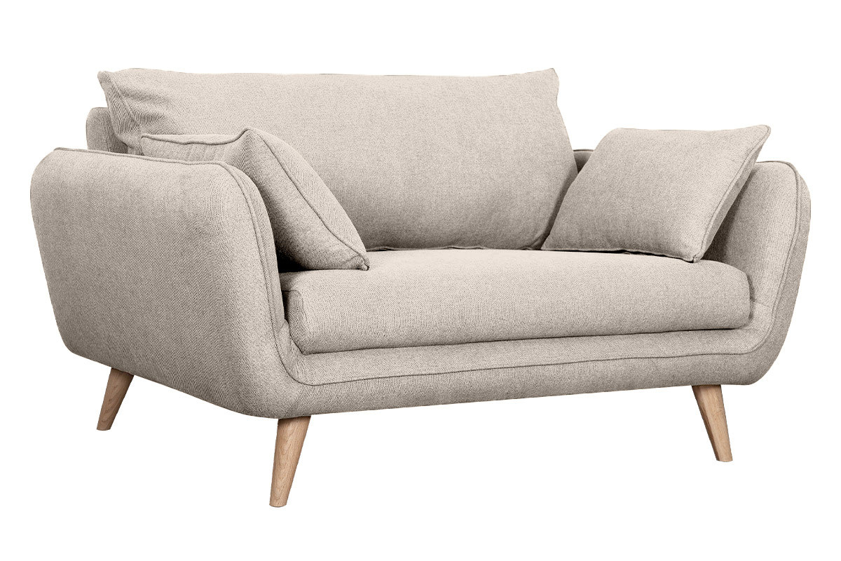 Canap� scandinave 2 places en tissu beige et bois clair CREEP