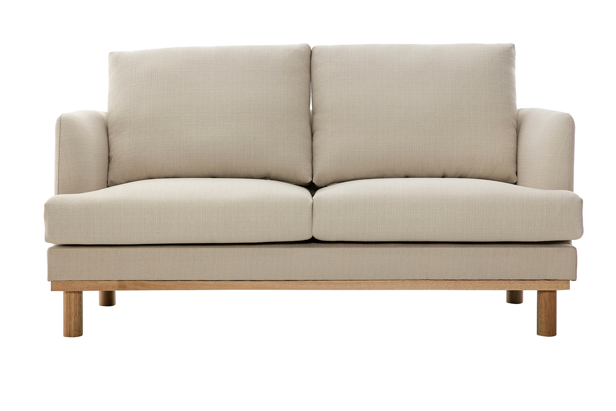 Canap� scandinave 2 places en tissu beige et bois clair HOBART