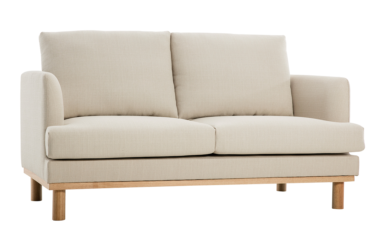 Canap� scandinave 2 places en tissu beige et bois clair HOBART