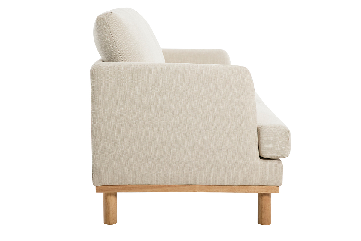Canap� scandinave 2 places en tissu beige et bois clair HOBART