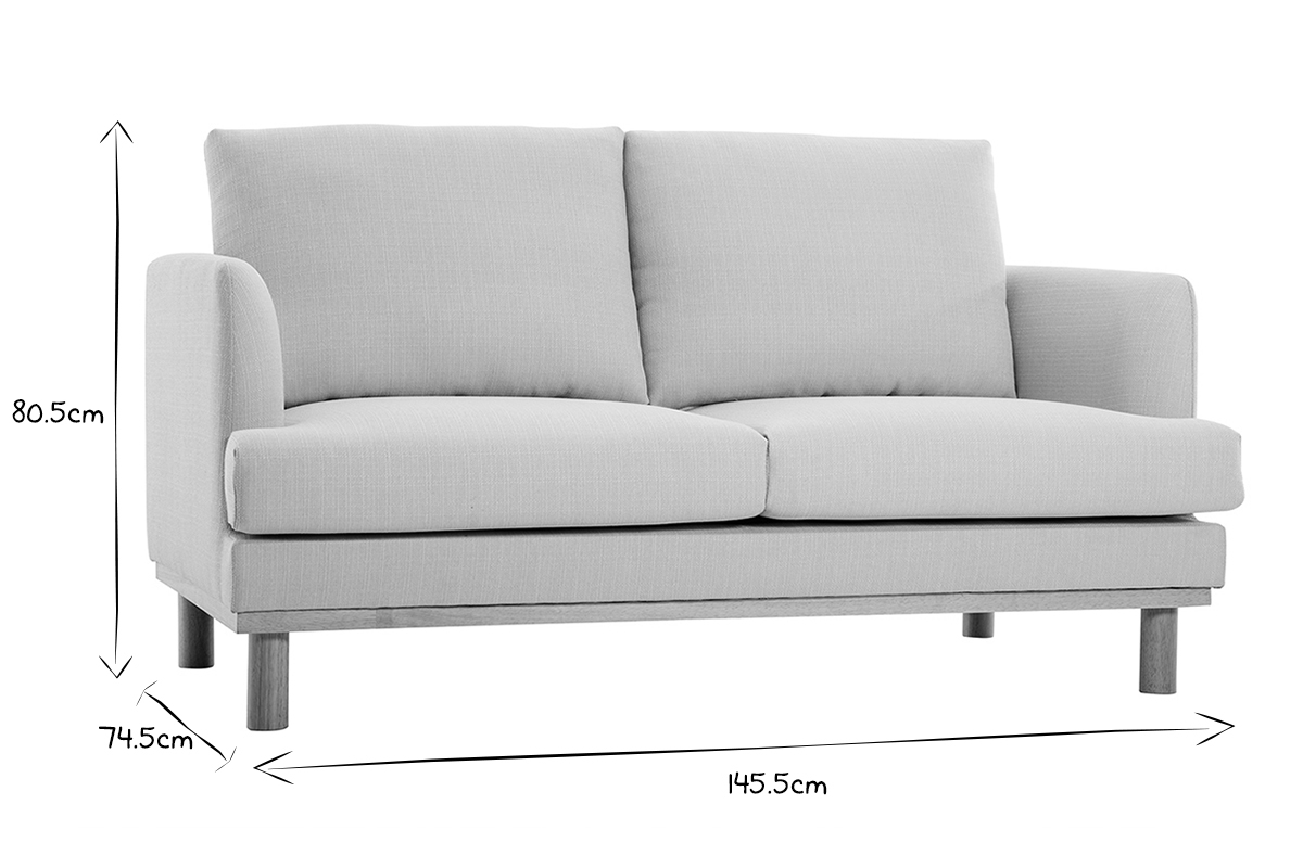 Canap� scandinave 2 places en tissu beige et bois clair HOBART