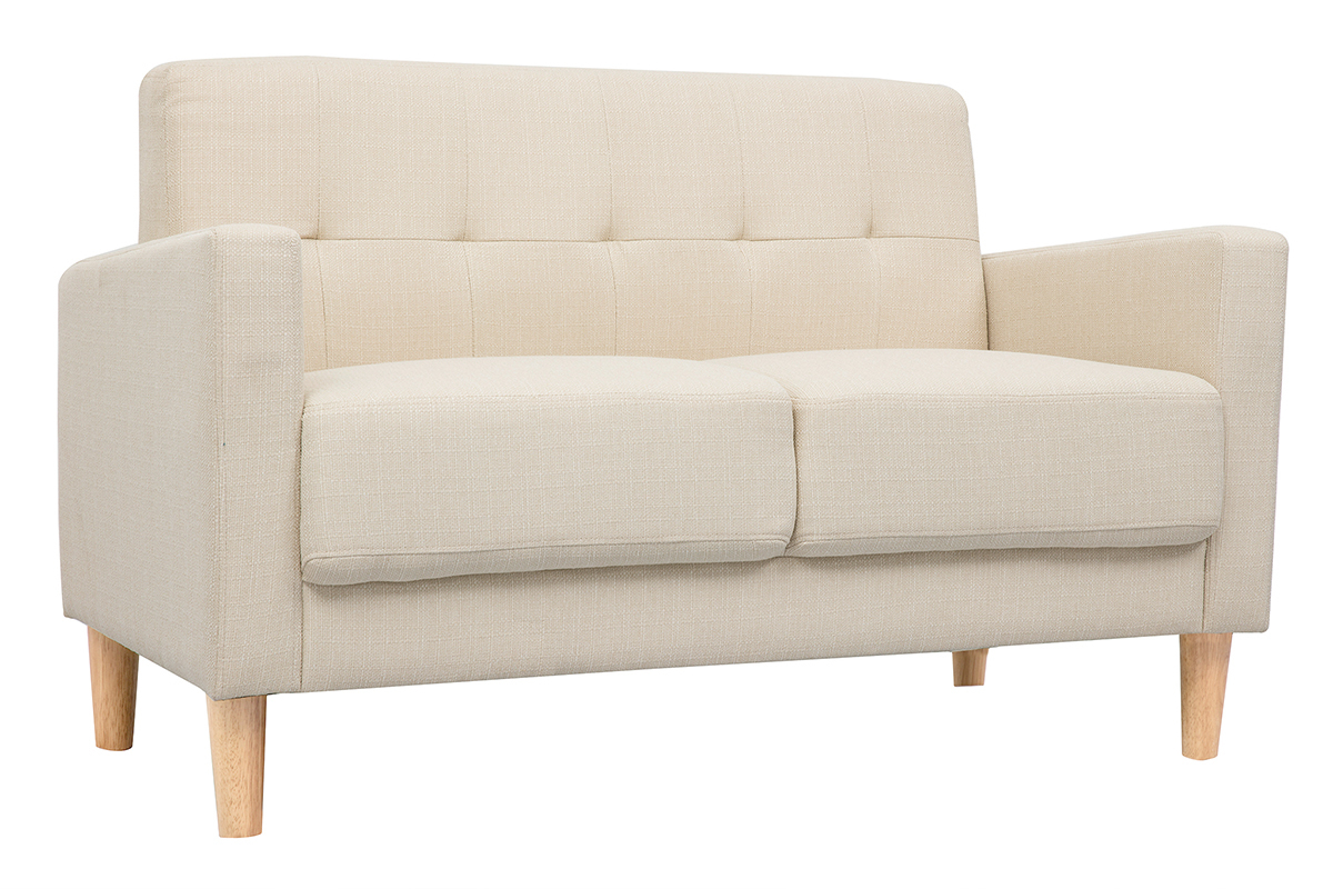 Canap scandinave 2 places en tissu beige et bois clair MOON