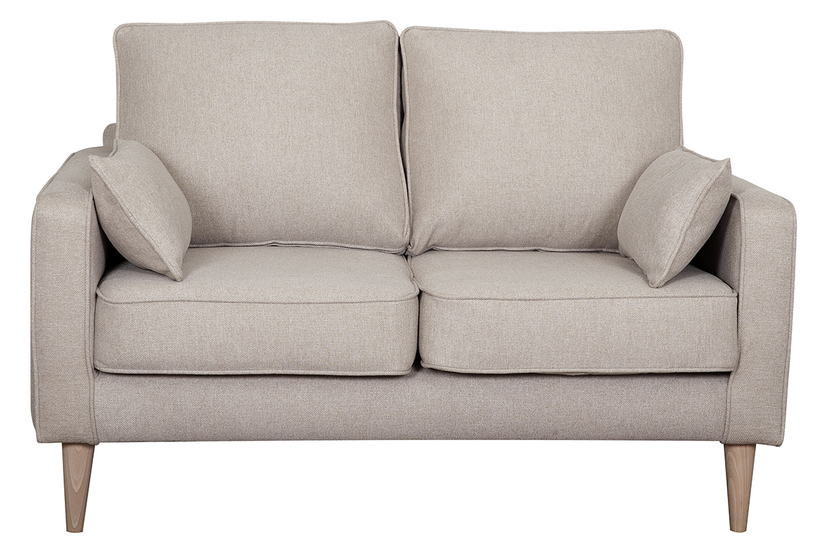 Canap� scandinave 2 places en tissu beige et bois clair PAPEL