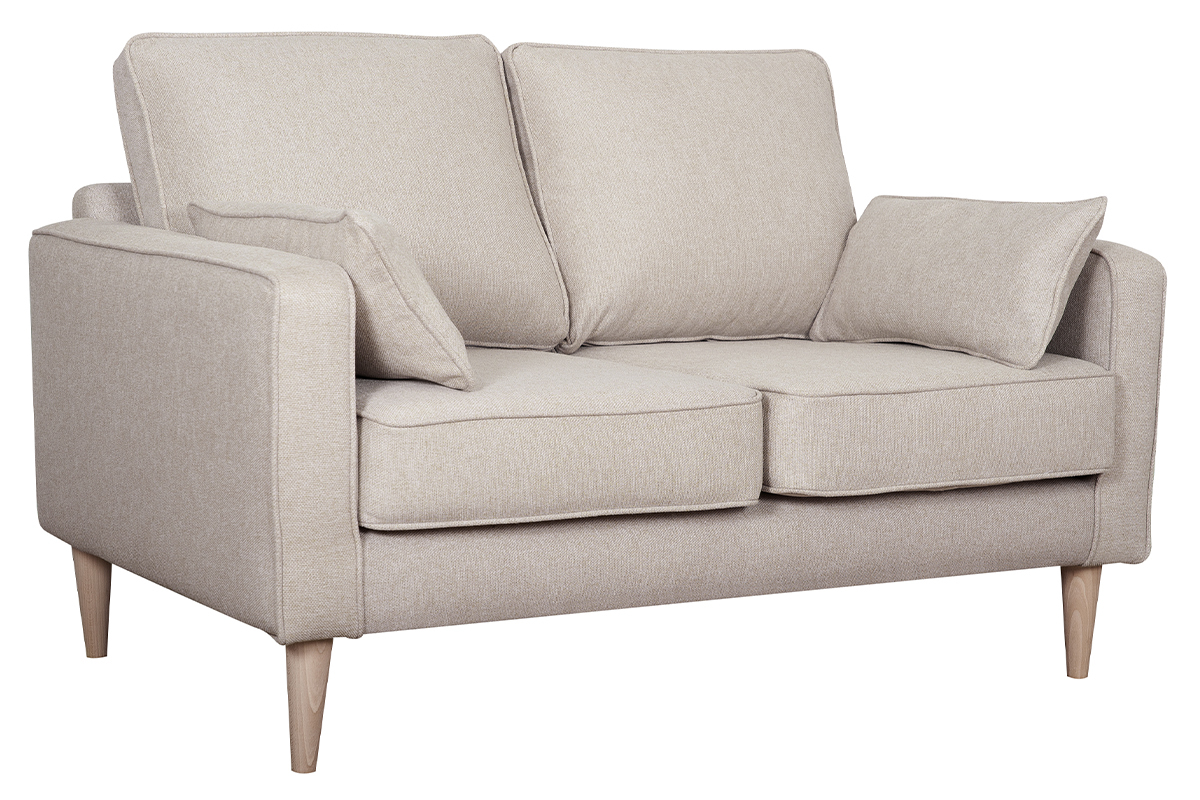 Canap� scandinave 2 places en tissu beige et bois clair PAPEL