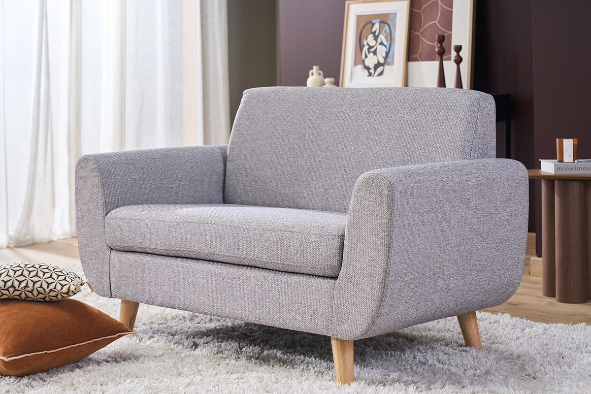 Canap� scandinave 2 places en tissu beige et bois clair PURE