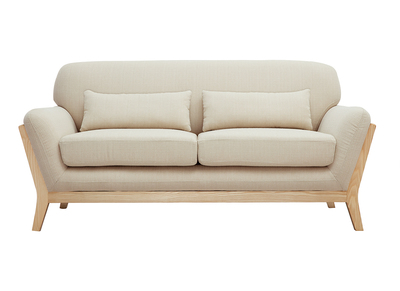 Canapé scandinave 2 places en tissu beige et bois clair YOKO