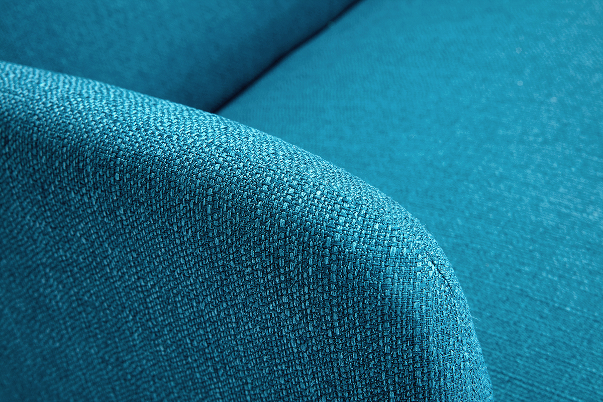 Canap scandinave 2 places en tissu bleu canard et bois clair ISKO