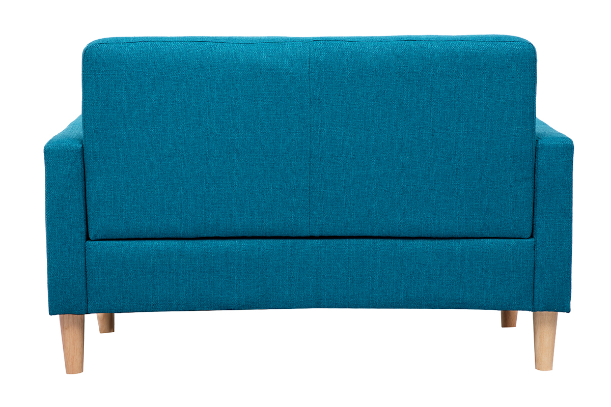 Canap scandinave 2 places en tissu bleu canard et bois clair MOON