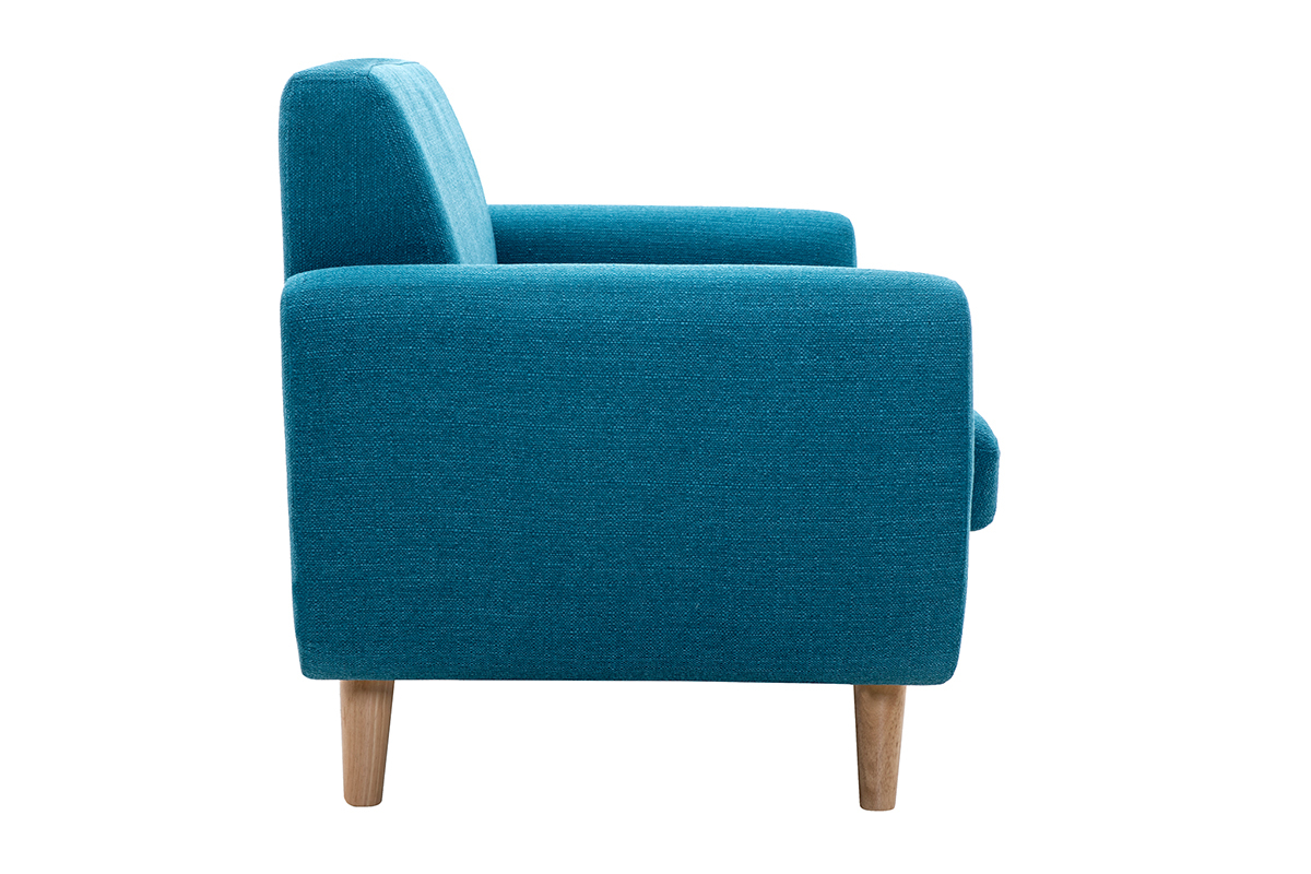 Canap scandinave 2 places en tissu bleu canard et bois clair PURE