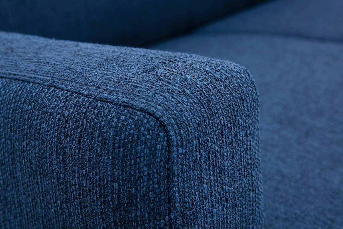 Canap� scandinave 2 places en tissu bleu fonc� et bois fonc� MOON