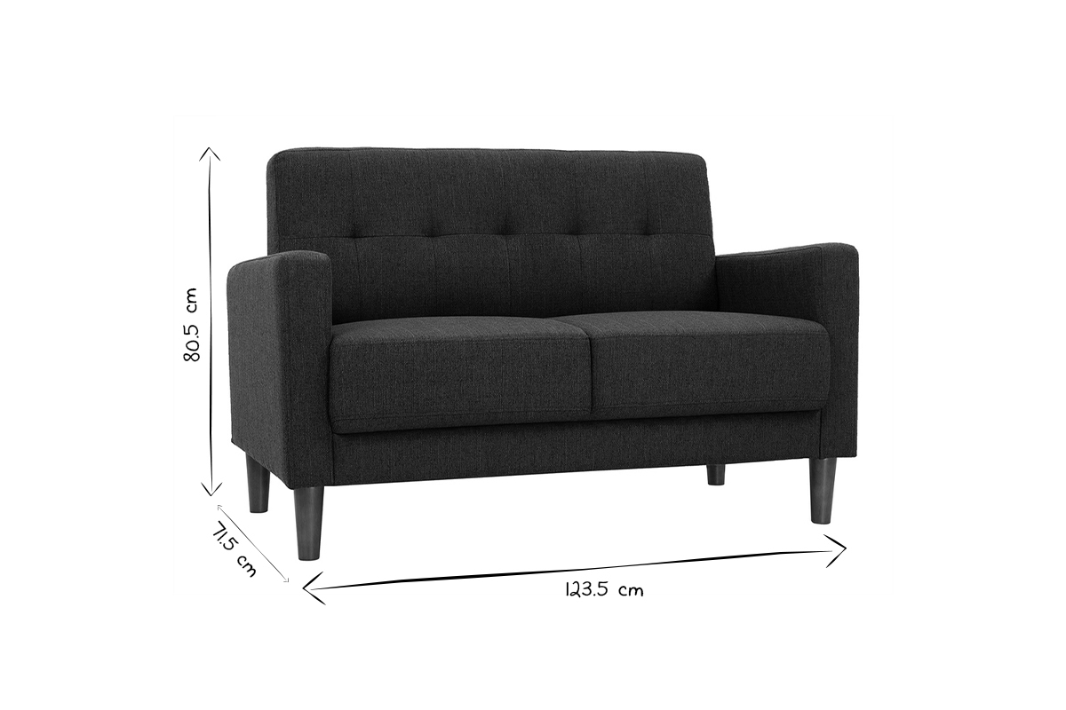 Canap� scandinave 2 places en tissu bleu fonc� et bois fonc� MOON