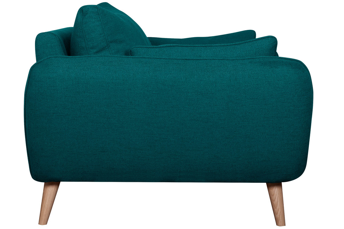 Canap� scandinave 2 places en tissu bleu paon et bois clair CREEP