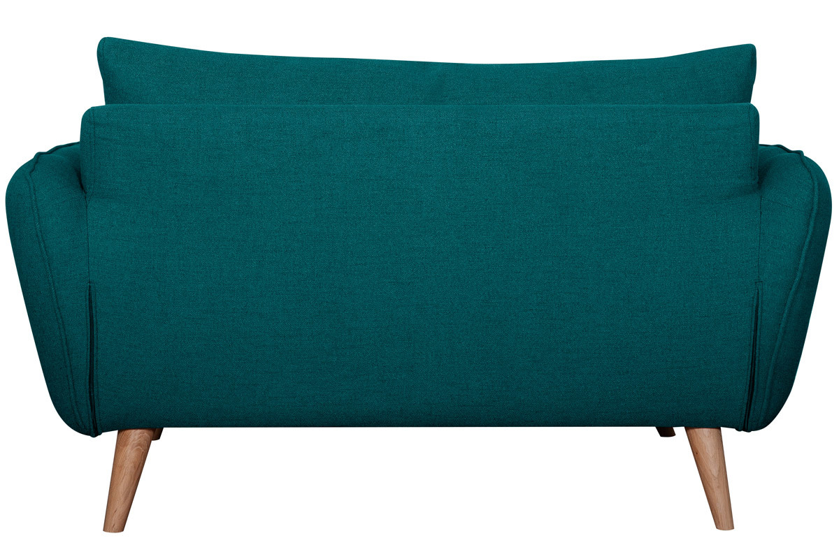 Canap� scandinave 2 places en tissu bleu paon et bois clair CREEP