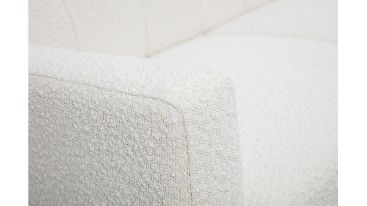 Canapé scandinave 2 places en tissu effet laine bouclée blanc et bois clair MOON