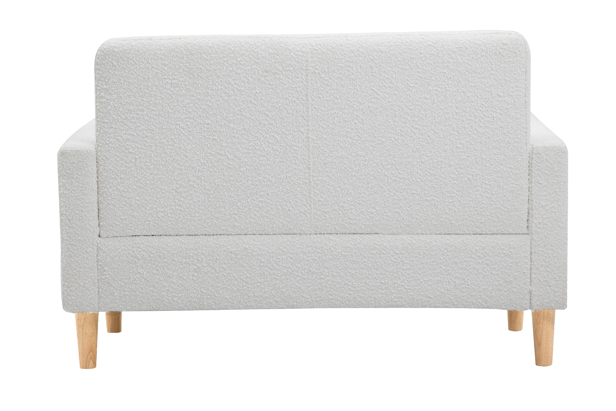 Canap scandinave 2 places en tissu effet laine boucle blanc et bois clair MOON