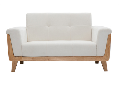 Canapé scandinave 2 places en tissu effet velours blanc cassé et bois clair FJORD