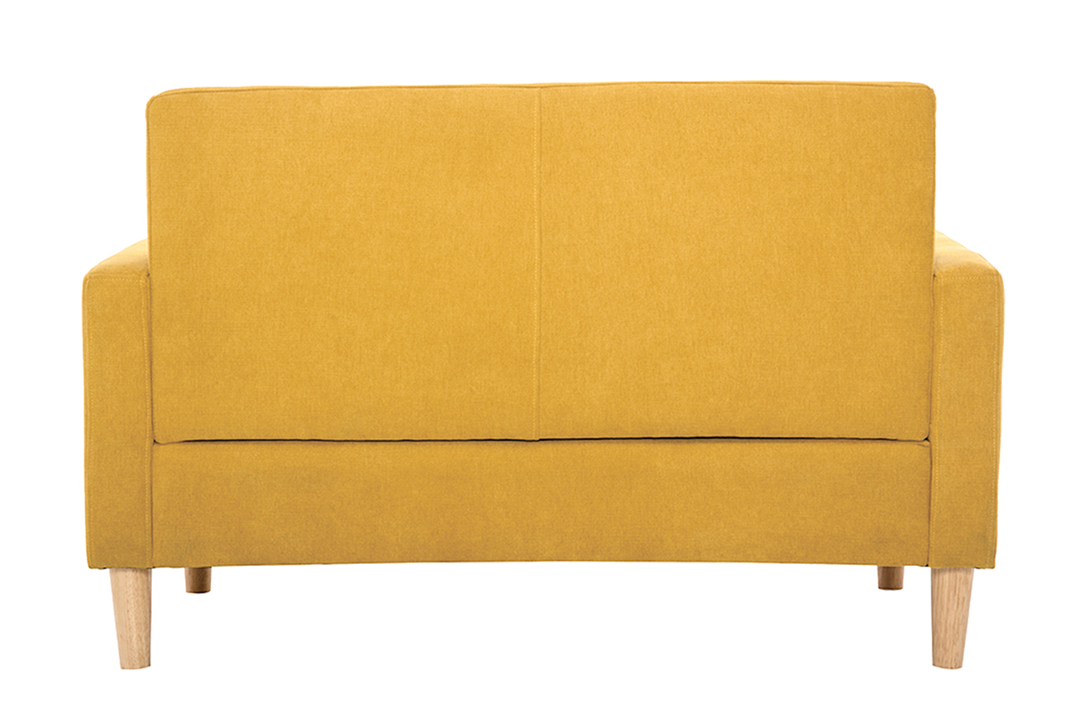 Canap scandinave 2 places en tissu effet velours jaune moutarde et bois clair MOON