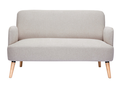 Canapé scandinave 2 places en tissu effet velours texturé beige et bois clair ISKO