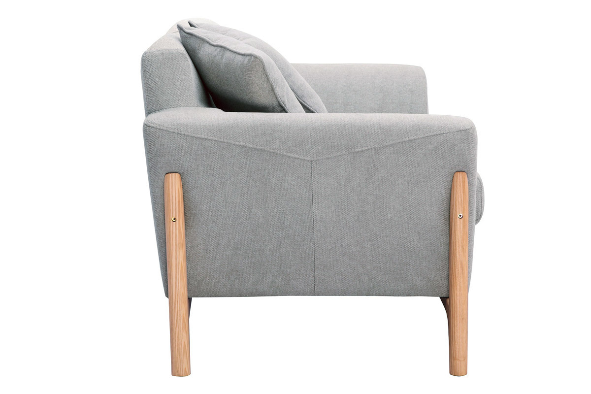 Canap scandinave 2 places en tissu effet velours textur gris clair et bois clair ASAKO