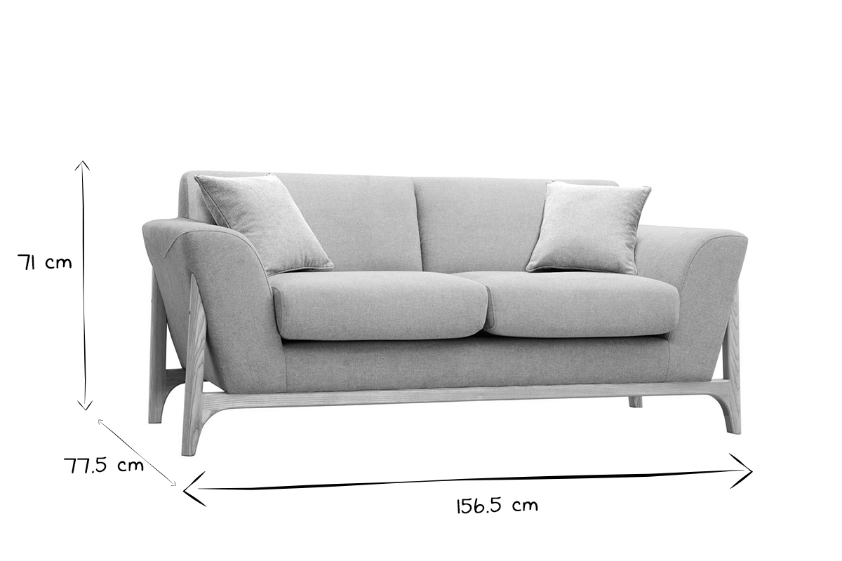 Canap scandinave 2 places en tissu effet velours textur gris clair et bois clair ASAKO