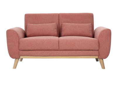 Canapé scandinave 2 places en tissu effet velours texturé terracotta et bois clair EKTOR