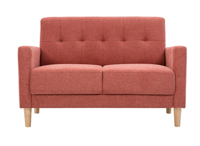 Canapé scandinave 2 places en tissu effet velours texturé terracotta et bois clair MOON