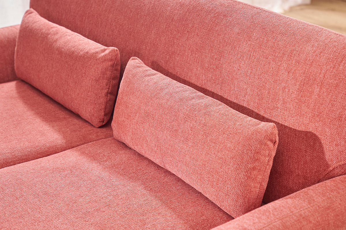 Canap� scandinave YOKO 2 places en tissu effet velours terracotta, vue de dessus.