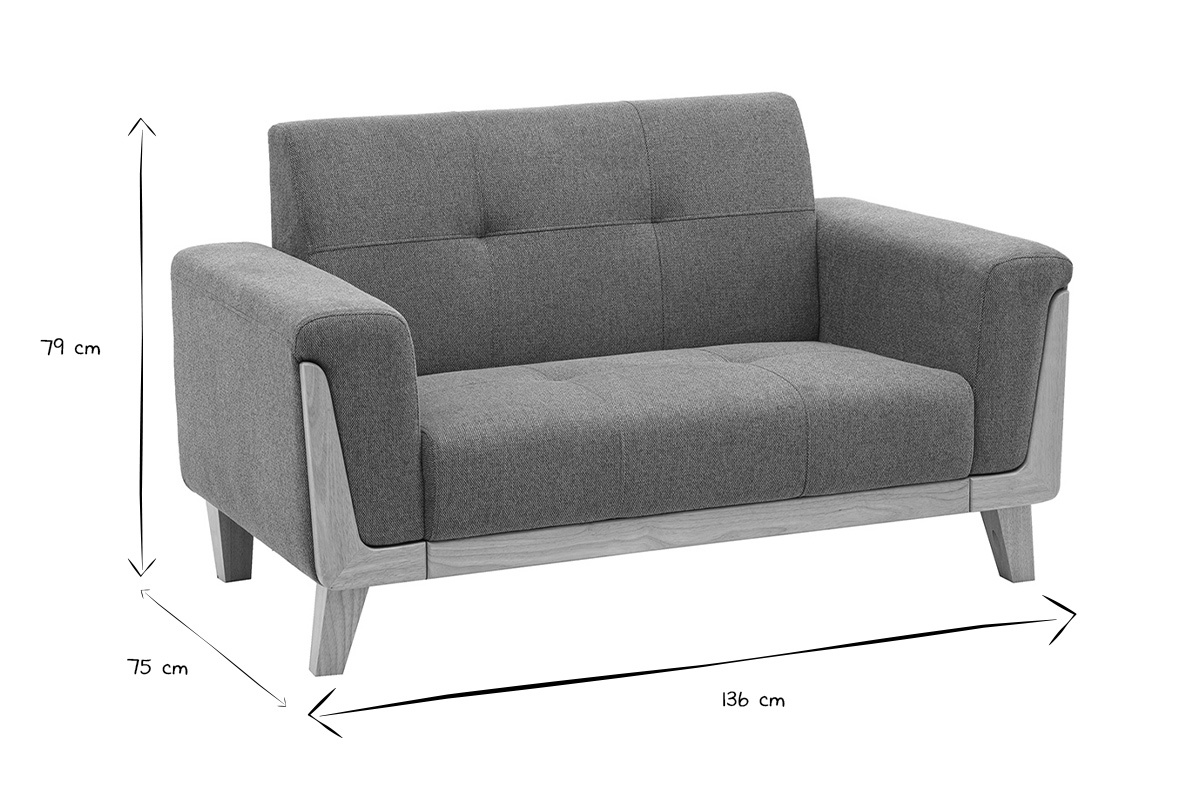 Dimensions du canap� scandinave 2 places : L136 x P75 x H79 cm en noir et blanc.