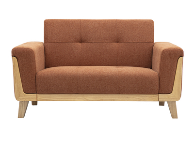 Canap&eacute; scandinave 2 places en tissu effet velours textur&eacute; terre br&ucirc;l&eacute;e et bois clair FJORD