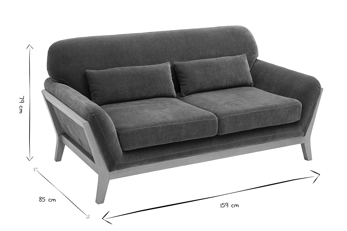 Dimensions du canap� scandinave 2 places YOKO : L159 x P85 x H79 cm en noir et blanc.