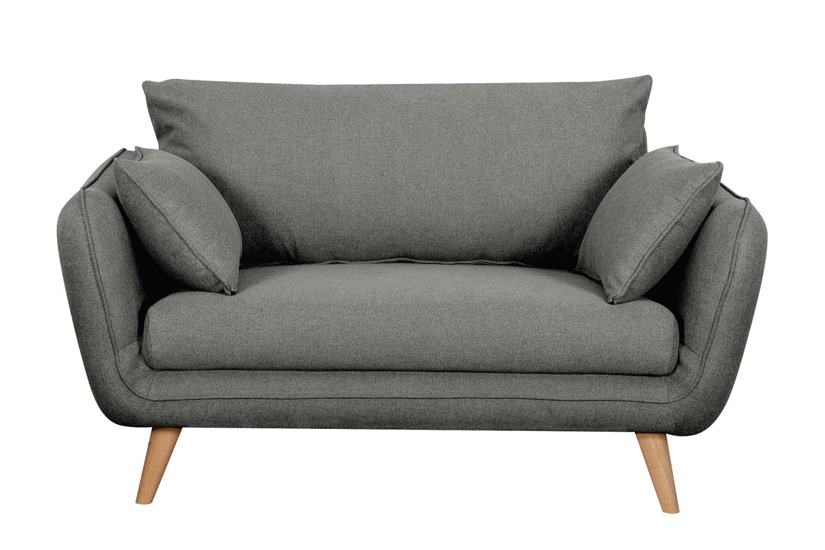 Canap� scandinave 2 places en tissu gris anthracite et bois clair CREEP