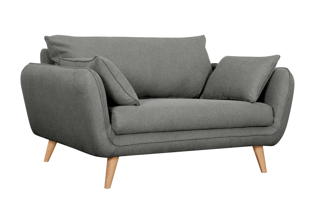 Canap� scandinave 2 places en tissu gris anthracite et bois clair CREEP