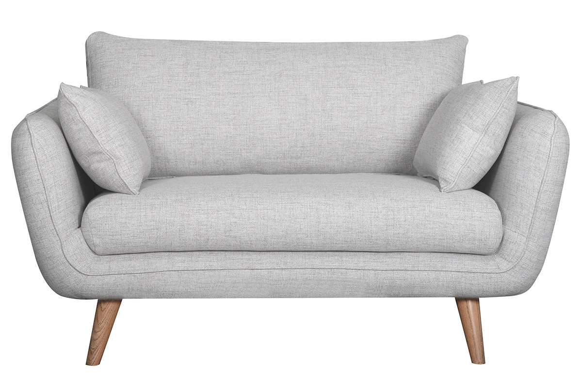 Canap� scandinave 2 places en tissu gris clair chin� et bois clair CREEP