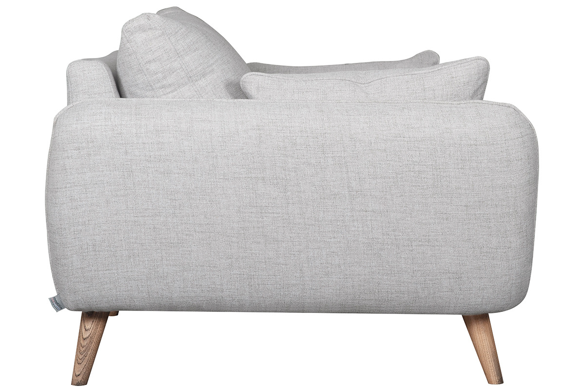 Canap� scandinave 2 places en tissu gris clair chin� et bois clair CREEP