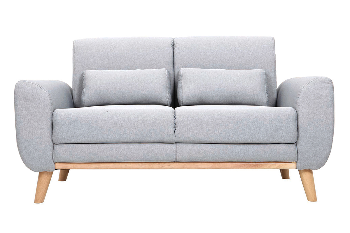 Canap scandinave 2 places en tissu gris clair et bois clair EKTOR