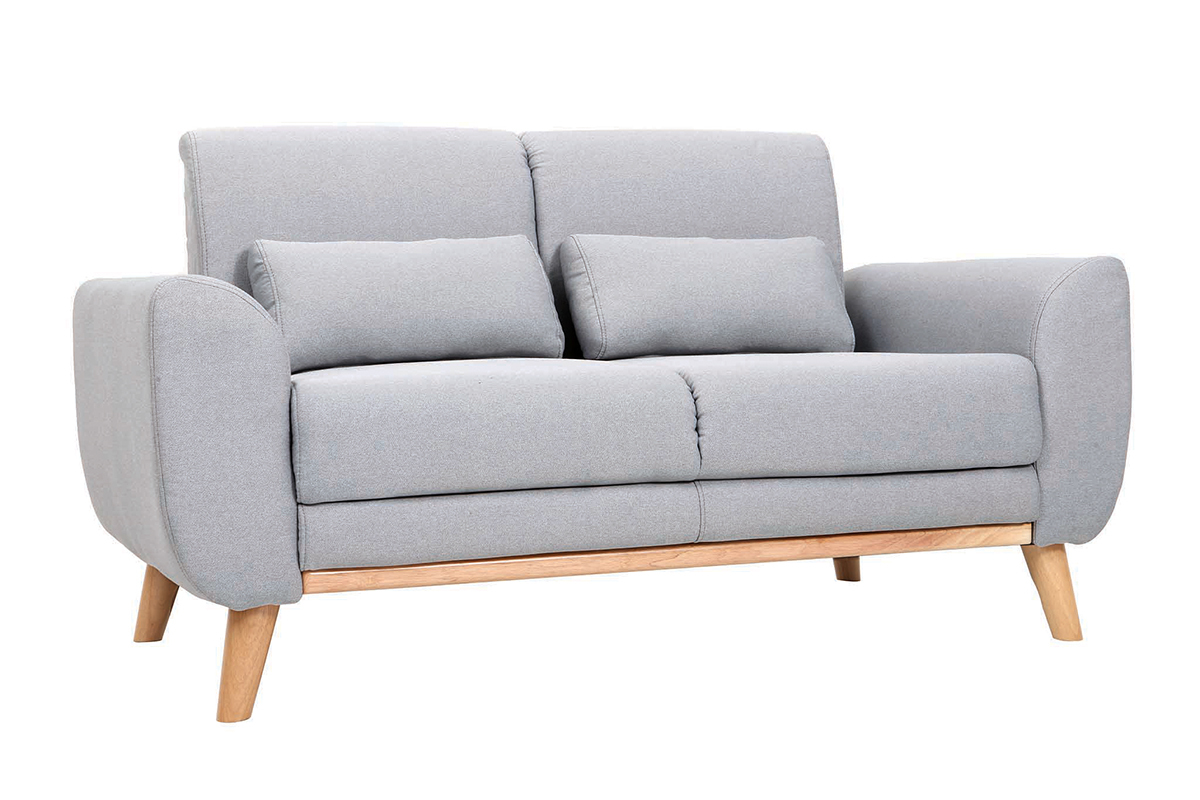Canap scandinave 2 places en tissu gris clair et bois clair EKTOR