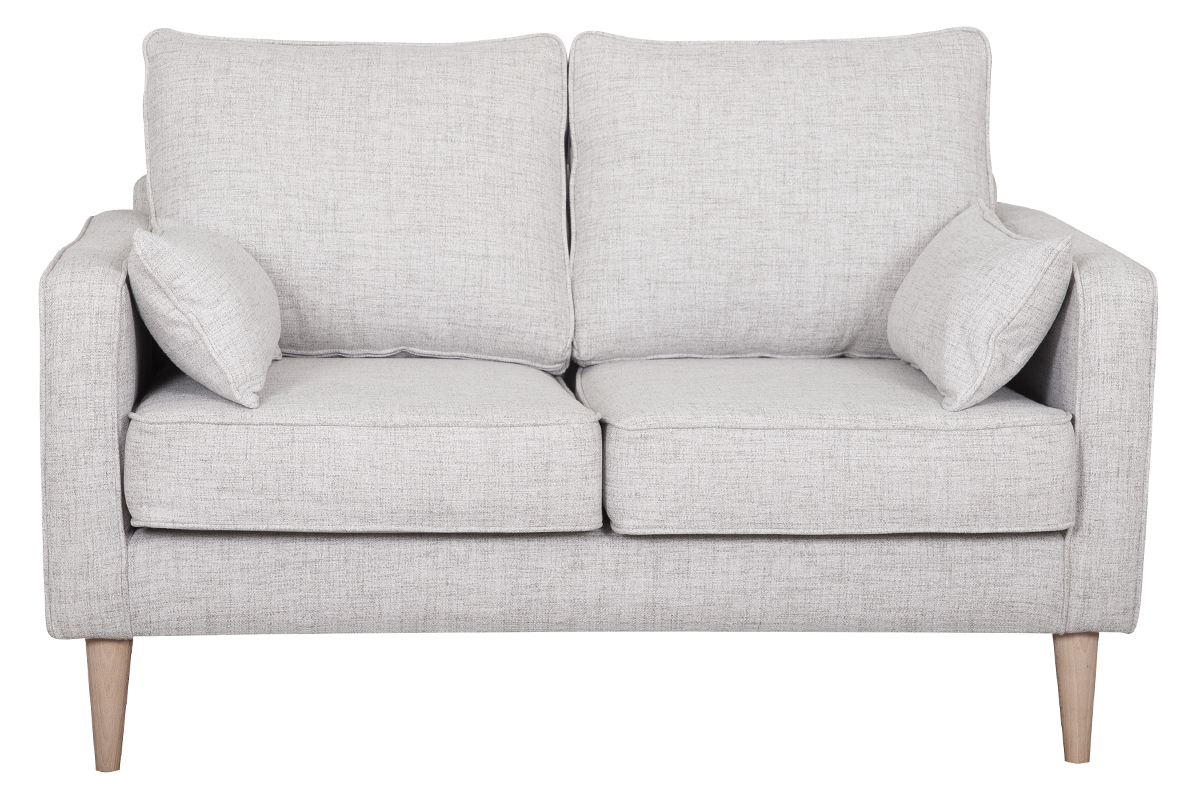 Canap� scandinave 2 places en tissu gris clair et bois clair PAPEL