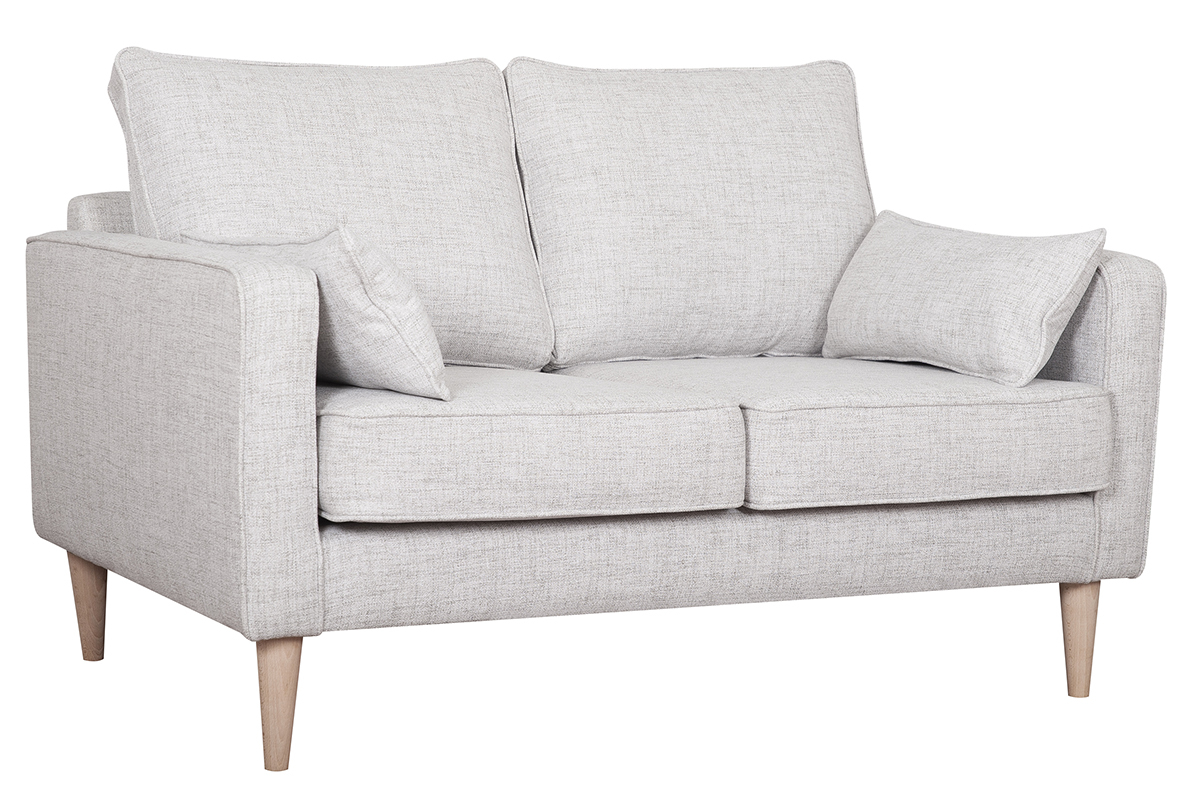 Canap� scandinave 2 places en tissu gris clair et bois clair PAPEL