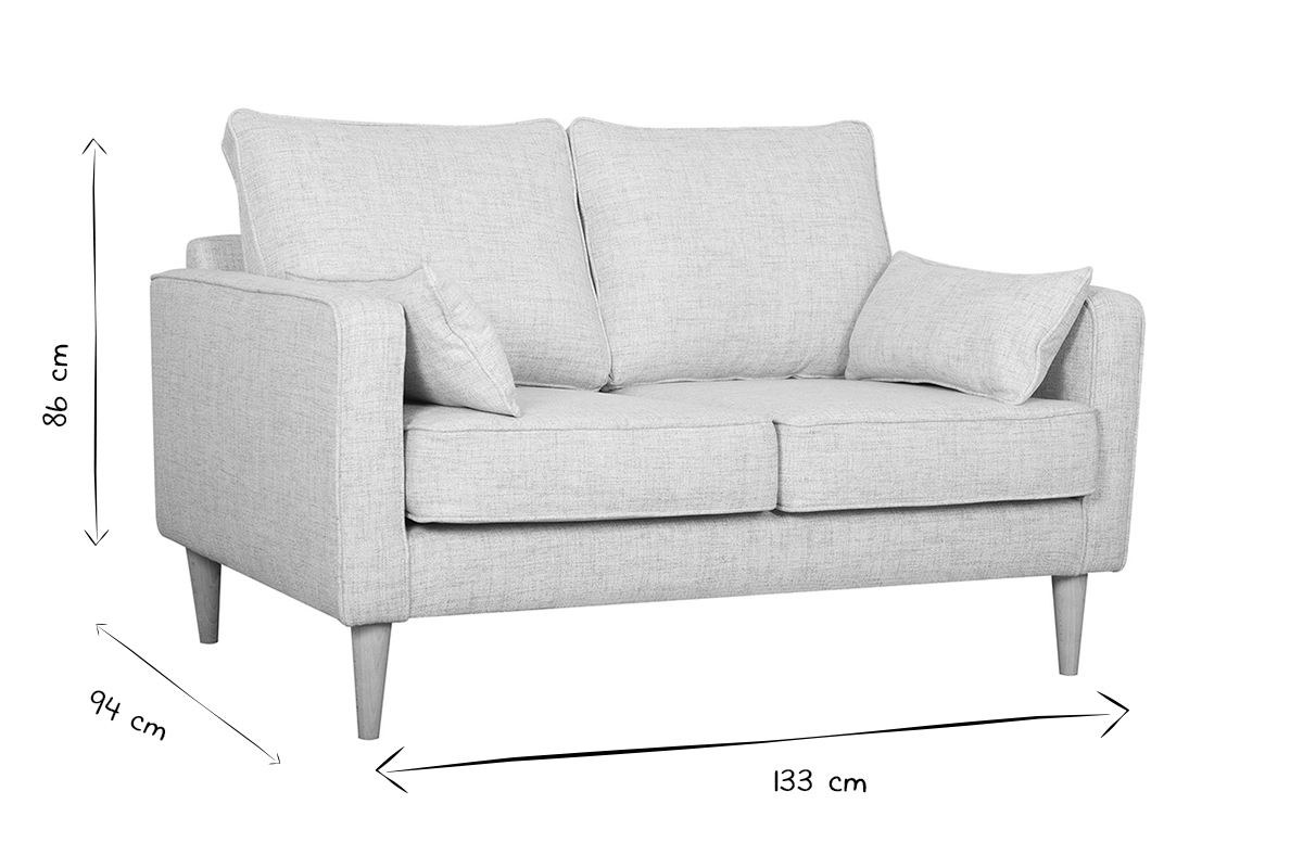 Canap� scandinave 2 places en tissu gris clair et bois clair PAPEL