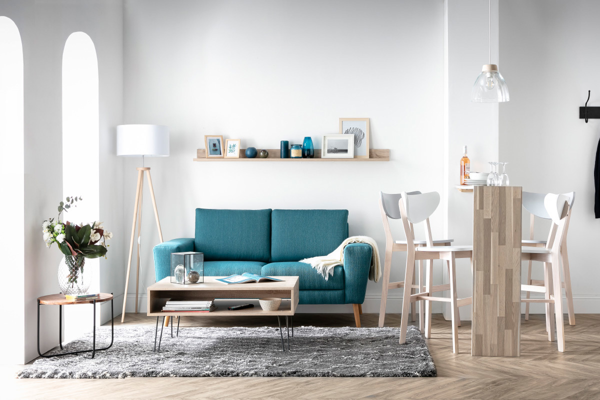 Canap� scandinave 2 places en tissu gris clair MOCAZ
