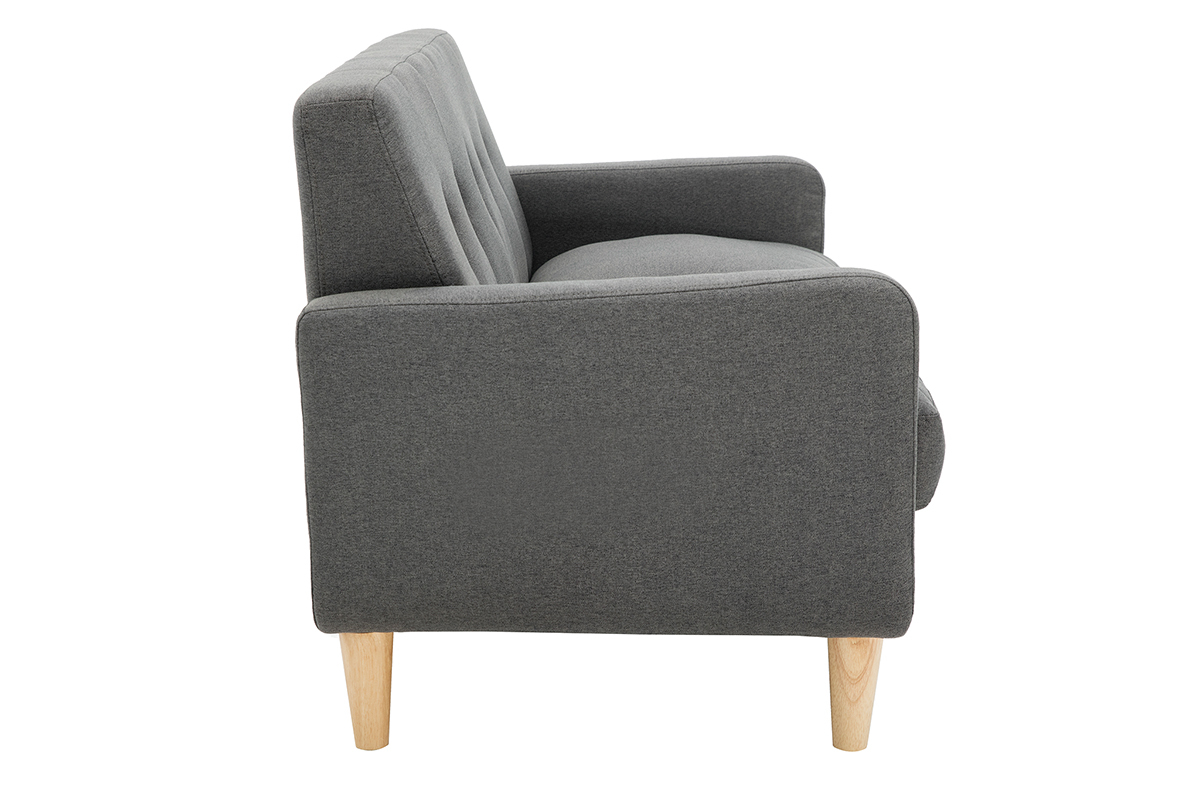 Canap� scandinave 2 places en tissu gris fonc� et bois clair LUNA