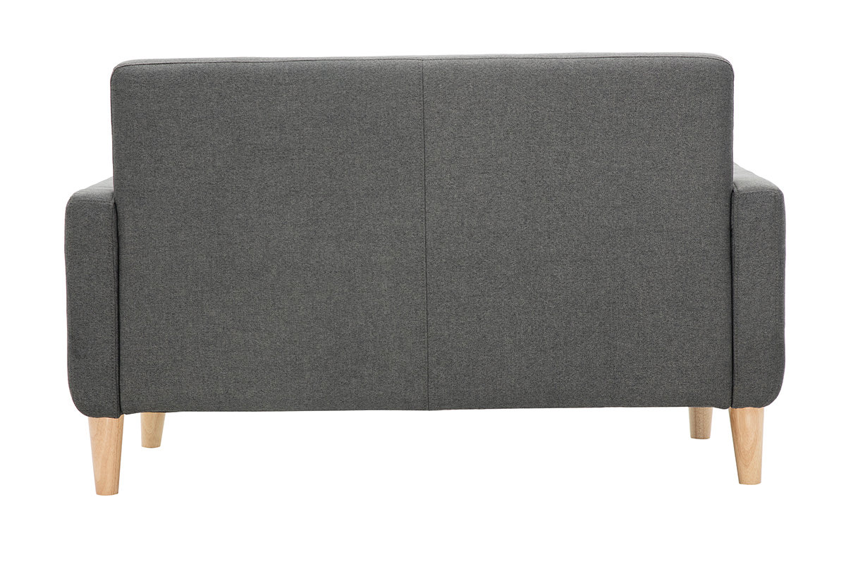 Canap� scandinave 2 places en tissu gris fonc� et bois clair LUNA