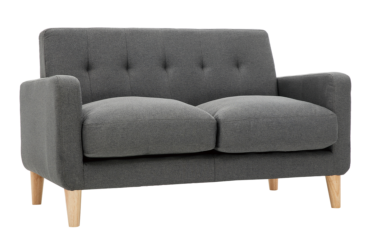 Canap� scandinave 2 places en tissu gris fonc� et bois clair LUNA
