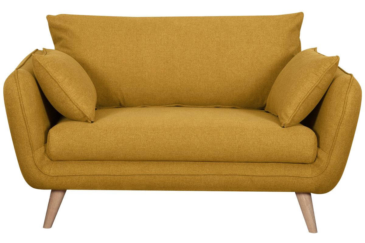 Canap� scandinave 2 places en tissu jaune cumin et bois clair CREEP