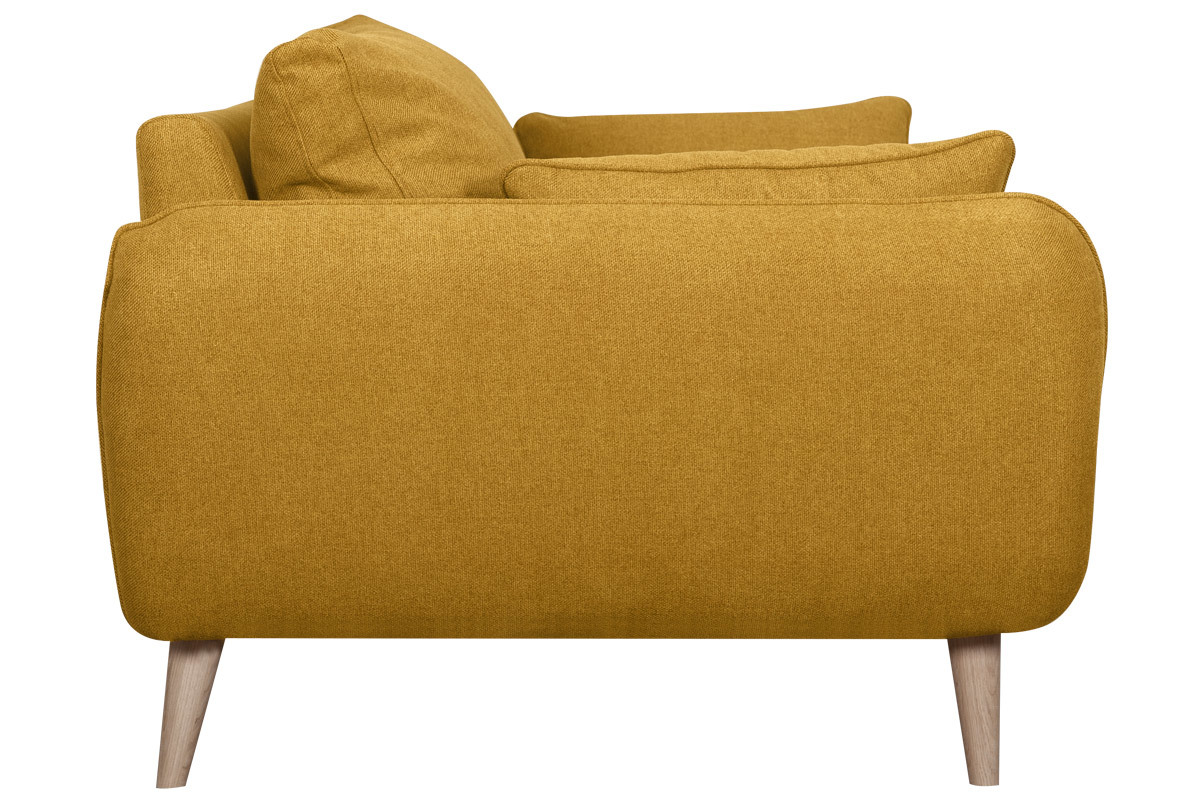 Canap� scandinave 2 places en tissu jaune cumin et bois clair CREEP