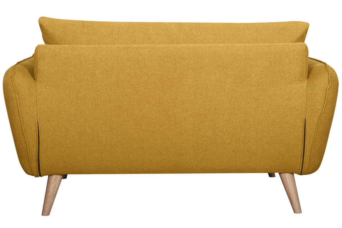Canap� scandinave 2 places en tissu jaune cumin et bois clair CREEP