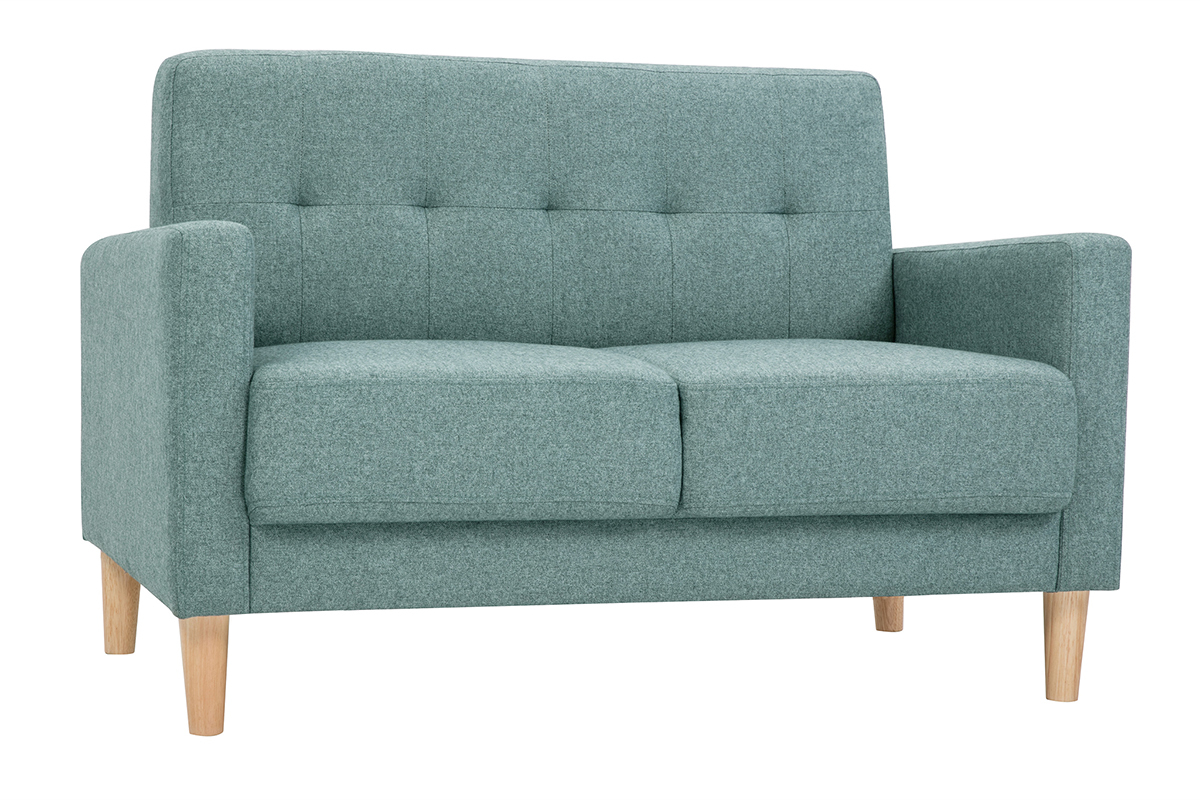 Canap scandinave 2 places en tissu vert de gris et bois clair MOON