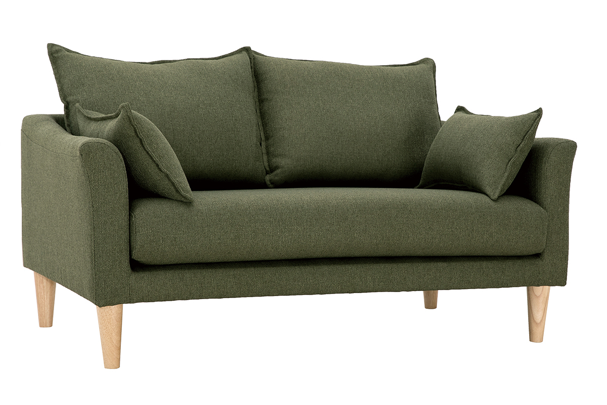 Canap scandinave 2 places en tissu vert kaki et bois clair KATE