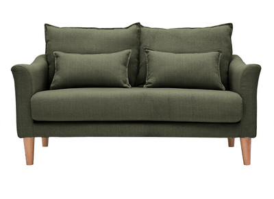 Canapé scandinave 2 places en tissu vert kaki et bois clair KATE